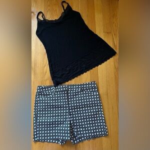 White House Black Market (WHBM) black and white geometric shorts, size 6.